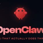 Ilustração de um robô vermelho com fundo escuro, representando riscos de segurança associados às extensões OpenClaw AI.