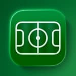 Ícone de uma quadra de futebol com linhas brancas em fundo verde, representando as novas ligas de esportes da Apple.